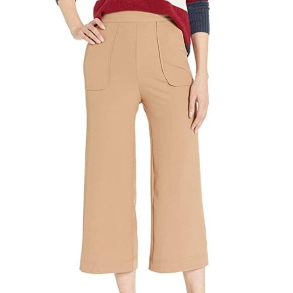BB Dakota Pants Crop Crepe Tan One Stop High Waisted Casual Neutral Minimal Cute - Picture 1 of 11